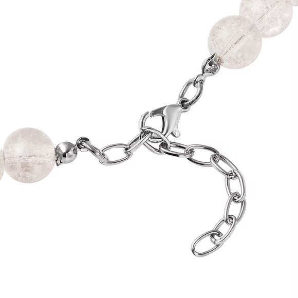 Simulated Topaz and Austrian Crystal Beaded Necklace 20-22 Inches in Silvertone - Picture 4 of 7